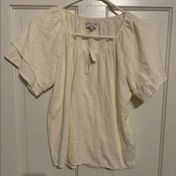 Madewell Texture &Thread S Cream Tiered Sleeve Top - Picture 2 of 6